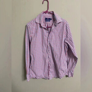 Vineyard Vines Shirt Mens Medium Blue White Button Up Long Sleeves Plaid Burgee